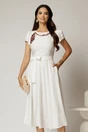 Rochie midi alba din rayon cu lantisor cu esarfa la decolteu, 1, dyfashion.ro