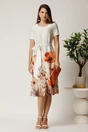 Rochie midi alba din satin cu imprimeu floral la baza si cordon in talie, 3, dyfashion.ro