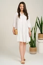 Rochie midi alba din tencel creponat cu croi tip A si nasturi la bust, 4, dyfashion.ro