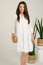 Rochie midi alba din tencel creponat cu croi tip A si nasturi la bust, 1, dyfashion.ro