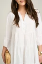 Rochie midi alba din tencel creponat cu croi tip A si nasturi la bust, 3, dyfashion.ro