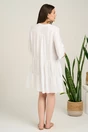 Rochie midi alba din tencel creponat cu croi tip A si nasturi la bust, 2, dyfashion.ro