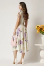 Rochie midi alba din viscoza cu flori mov in clos cu maneci scurte, 2, dyfashion.ro