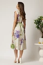 Rochie midi alba din viscoza cu imprimeuri mov in clos cu floare in talie, 2, dyfashion.ro