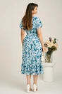 Rochie midi alba din viscoza in clos cu trandafiri turcoaz si cordon in talie, 2, dyfashion.ro