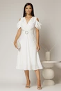 Rochie midi alba din voal in clos cu decupaje la umeri si cordon in talie, 3, dyfashion.ro