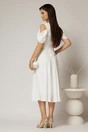 Rochie midi alba din voal in clos cu decupaje la umeri si cordon in talie, 2, dyfashion.ro