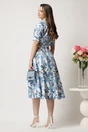 Rochie midi alba in clos cu imprimeu bleu si cordon in talie, 2, dyfashion.ro