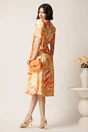 Rochie midi alba in clos cu imprimeu portocaliu si cordon in talie, 2, dyfashion.ro