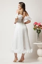 Rochie midi alba in clos din voal satinat cu volanase la bust si la baza, 2, dyfashion.ro