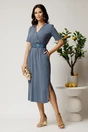 Rochie midi albastra cu elastic si curea in talie, 3, dyfashion.ro