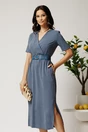 Rochie midi albastra cu elastic si curea in talie, 1, dyfashion.ro