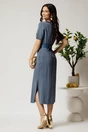 Rochie midi albastra cu elastic si curea in talie, 2, dyfashion.ro