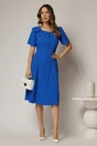 Rochie midi albastra cu funda la umar si croi in clini, 3, dyfashion.ro