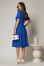 Rochie midi albastra cu funda la umar si croi in clini, 2, dyfashion.ro