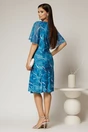 Rochie midi albastra cu imprimeu abstract alb si detaliu tip cordon in talie, 2, dyfashion.ro