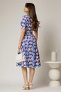 Rochie midi albastra cu imprimeuri florale cu decolteu in V si cordon cu catarama in talie, 2, dyfashion.ro