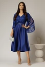 Rochie midi albastra de ocazie din satin si dantela, 3, dyfashion.ro