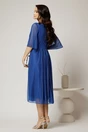Rochie midi albastra de ocazie din voal cu sclipici si accesoriu talie, 2, dyfashion.ro