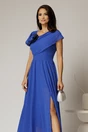 Rochie midi albastra de ocazie din voal cu sclipici si detaiu amplu foral la bust, 3, dyfashion.ro