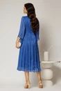 Rochie midi albastra de ocazie din voal peliculizat cu perle pe talie, 2, dyfashion.ro