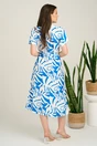 Rochie midi albastra din bumbac cu imprimeuri albe si cordon in talie, 2, dyfashion.ro