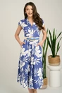 Rochie midi albastra din bumbac in clos cu flori si curea in talie, 1, dyfashion.ro