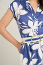 Rochie midi albastra din bumbac in clos cu flori si curea in talie, 3, dyfashion.ro