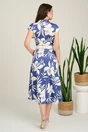 Rochie midi albastra din bumbac in clos cu flori si curea in talie, 2, dyfashion.ro