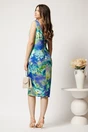 Rochie midi albastra din lycra cu croi drept si imprimeu verde, 2, dyfashion.ro