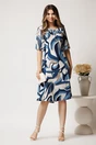 Rochie midi albastra din lycra in clini cu imprimeu alb, 3, dyfashion.ro