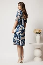 Rochie midi albastra din lycra in clini cu imprimeu alb, 2, dyfashion.ro
