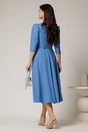 Rochie midi albastra din stofa in clos cu floare in talie, 2, dyfashion.ro