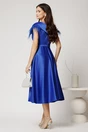 Rochie midi albastra din tafta cu pene la umeri si cordon in talie, 2, dyfashion.ro