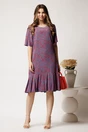 Rochie midi albastra din viscoza cu croi drept si imprimeu corai, 3, dyfashion.ro