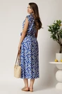 Rochie midi albastra din viscoza cu imprimeu alb si cordon, 2, dyfashion.ro