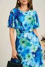 Rochie midi albastra din viscoza in clos cu flori verzi, 3, dyfashion.ro