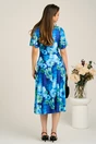 Rochie midi albastra din viscoza in clos cu flori verzi, 2, dyfashion.ro