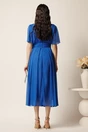 Rochie midi albastra din voal clos cu floare in talie- Moze, 2, dyfashion.ro