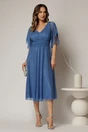 Rochie midi albastra din voal cu sclipici si decolteu in V, 3, dyfashion.ro