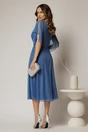 Rochie midi albastra din voal cu sclipici si decolteu in V, 2, dyfashion.ro