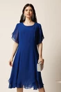 Rochie midi albastra din voal in clin cu volane la baza, 1, dyfashion.ro