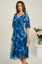 Rochie midi albastra din voal in clos cu imprimeuri si maneci vaporoase, 1, dyfashion.ro