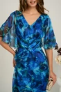 Rochie midi albastra din voal in clos cu imprimeuri si maneci vaporoase, 3, dyfashion.ro
