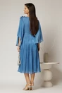 Rochie midi albastra din voal peliculizat cu decolteu petrecut si aplicatii florale, 2, dyfashion.ro