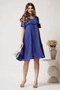 Rochie midi albastra din voal tip A cu tull si buline catifelate la bust, 3, dyfashion.ro