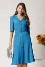Rochie midi albastru din triplu voal cu nasturi si cordon, 1, dyfashion.ro