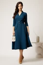 Rochie midi albastru petrol din stofa cu cordon in talie, 2, dyfashion.ro