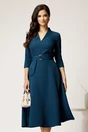 Rochie midi albastru petrol din stofa cu cordon in talie, 1, dyfashion.ro
