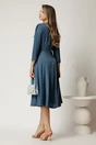 Rochie midi albastru petrol din voal in clos cu talie marcata, 2, dyfashion.ro